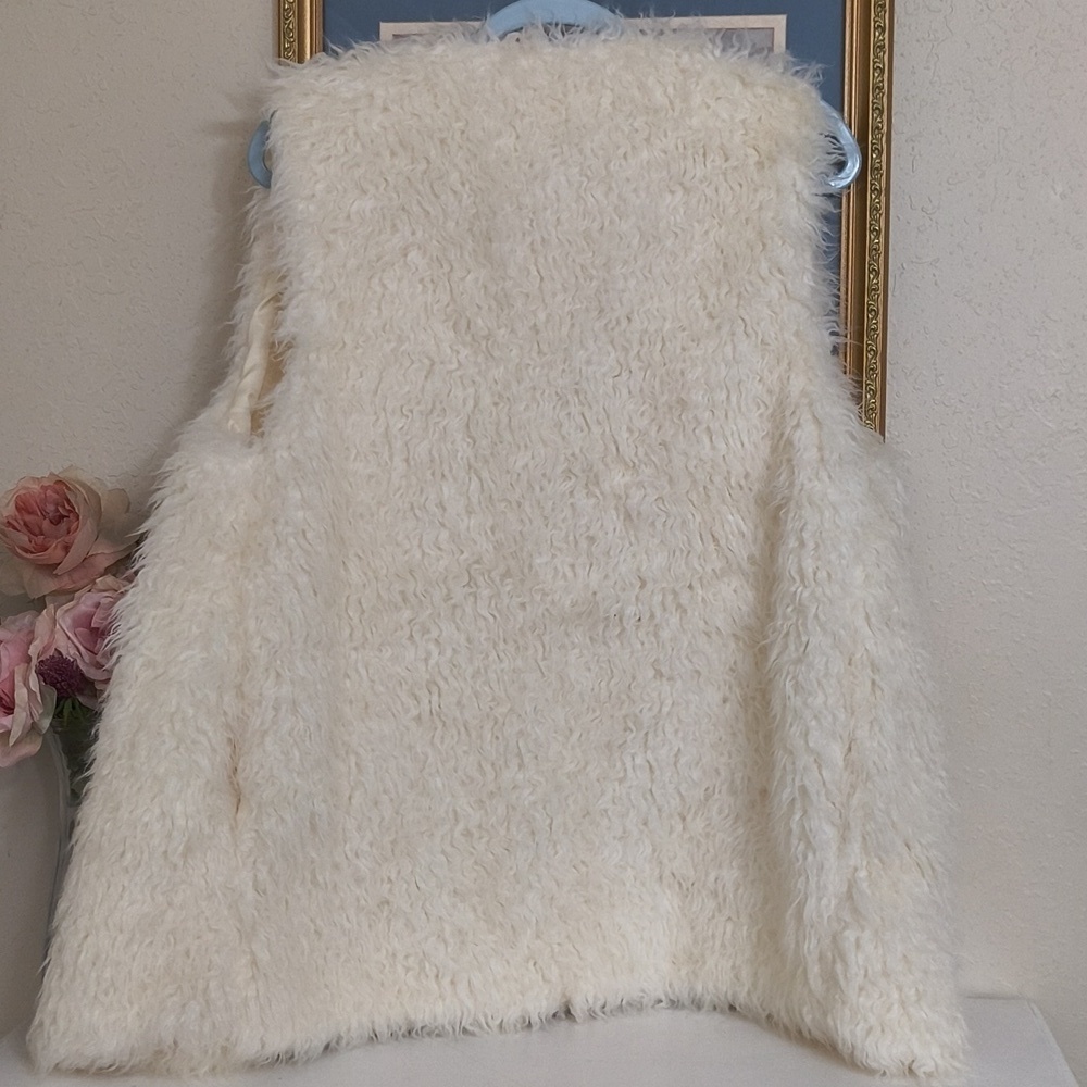 Cream Faux Fur Vest With Pockets Fall Winter Pumpkin Patch Holidays Contemporary - Picture 9 of 10